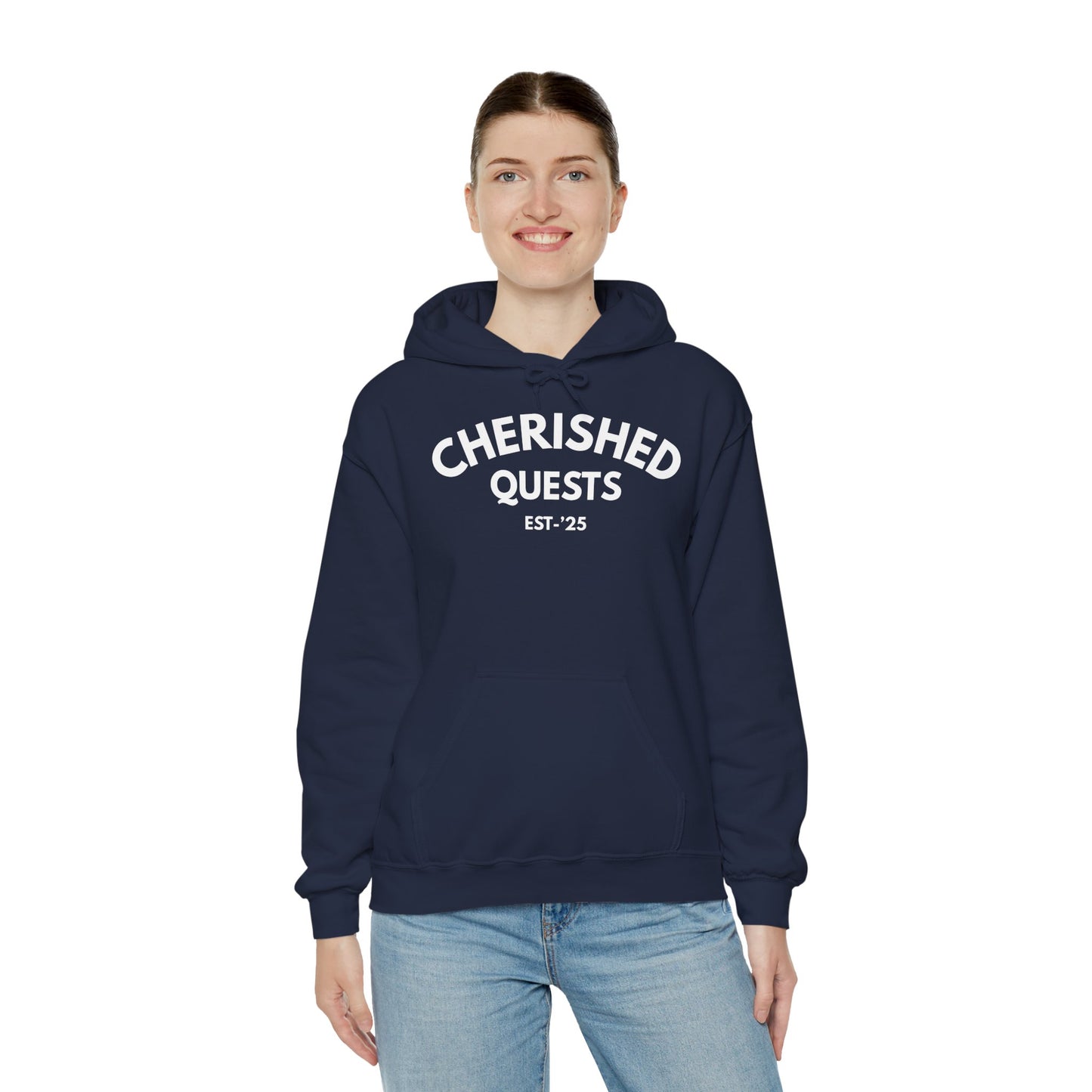 Cherished Quests Hoodie — Minimal Vintage 'Cherished Quests EST. '25' Pullover