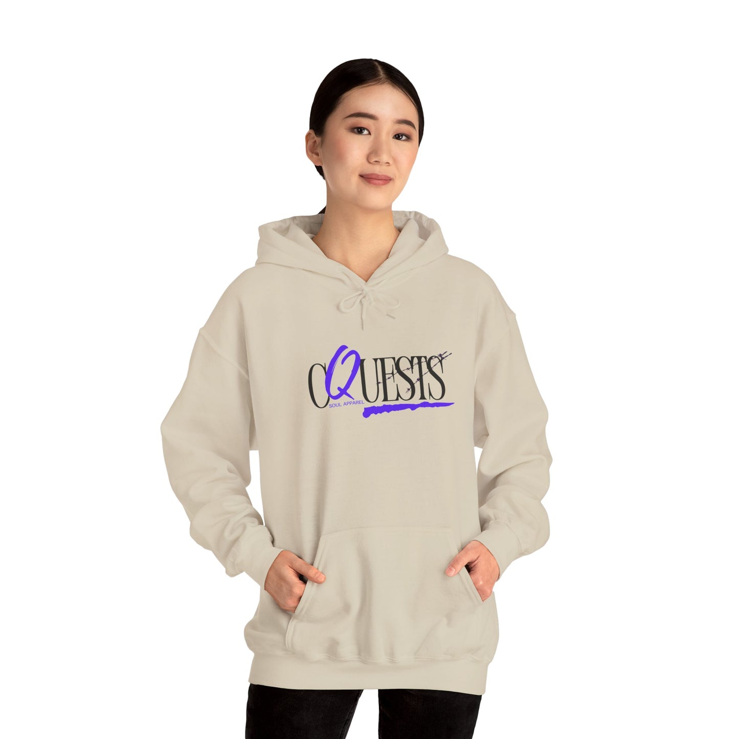 "CQuests" Script Hoodie – Elegant Purple Calligraphy Unisex Crown Sweatshirt