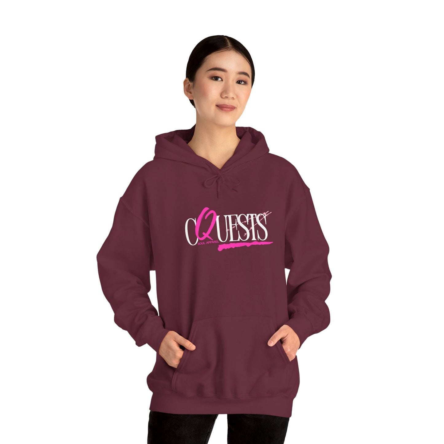 "CQuests" Soul Apparel Hoodie — Pink Script Graphic Pullover