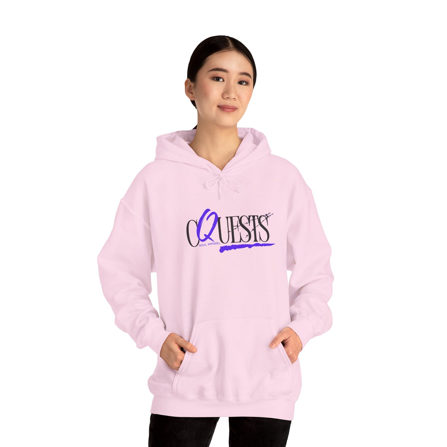 "CQuests" Script Hoodie – Elegant Purple Calligraphy Unisex Crown Sweatshirt