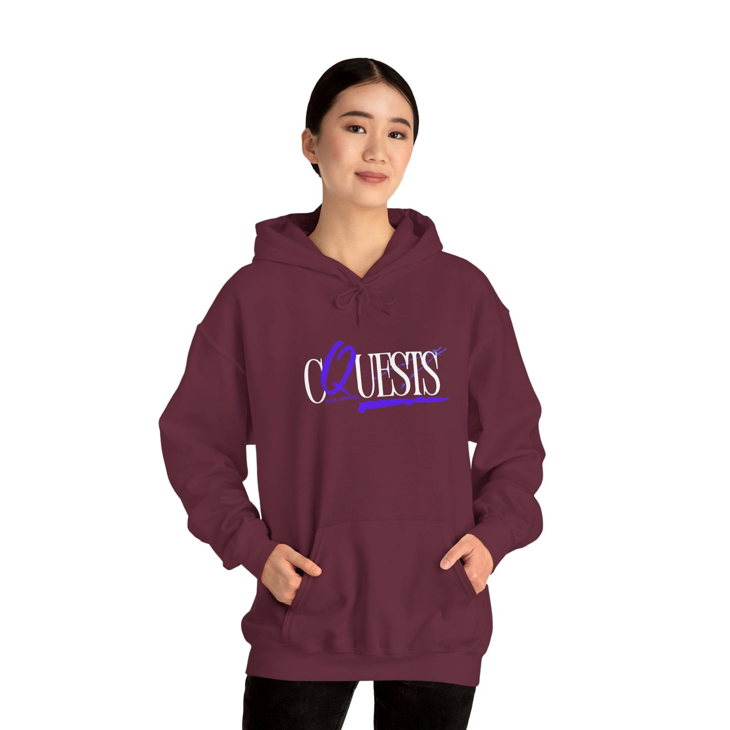"CQuests" Script Hoodie – Elegant Purple Calligraphy Unisex Crown Sweatshirt