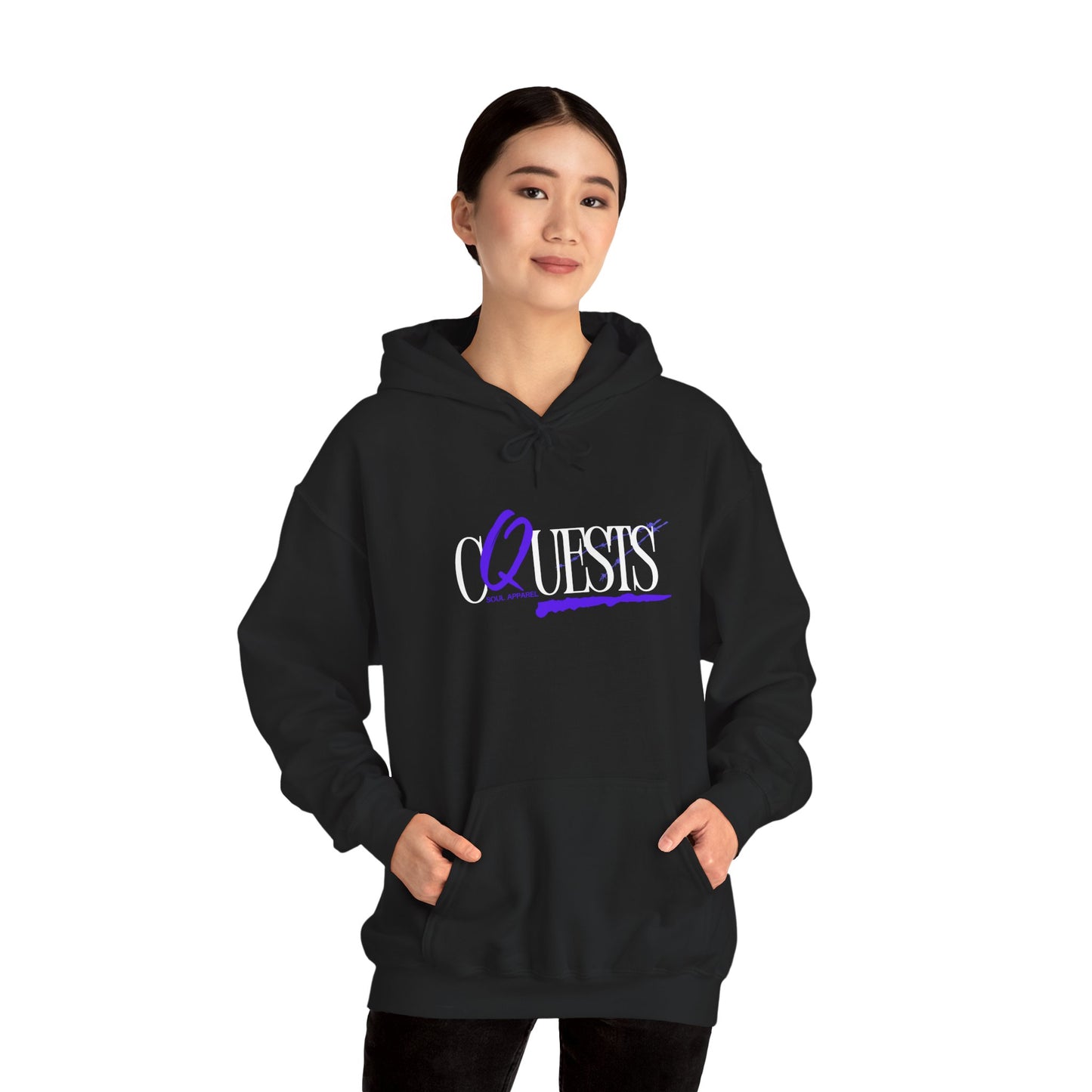 "CQuests" Script Hoodie – Elegant Purple Calligraphy Unisex Crown Sweatshirt