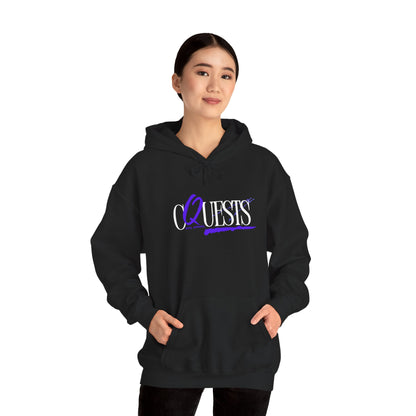 "CQuests" Script Hoodie – Elegant Purple Calligraphy Unisex Crown Sweatshirt