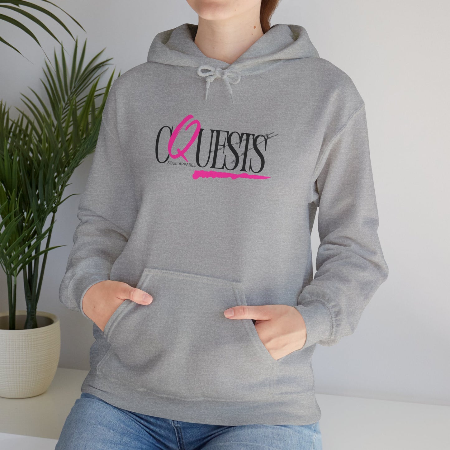 "CQuests" Soul Apparel Hoodie — Pink Script Graphic Pullover