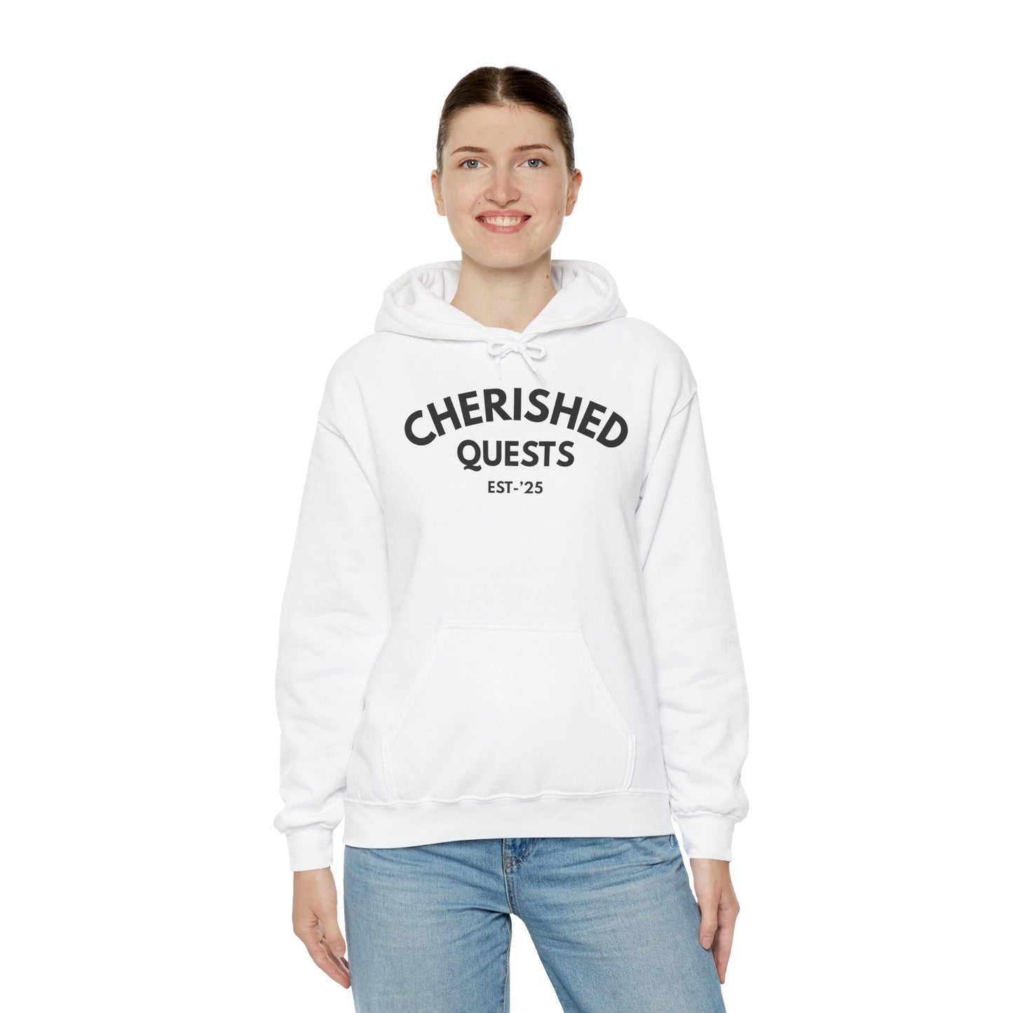 Cherished Quests Hoodie — Minimal Vintage 'Cherished Quests EST. '25' Pullover