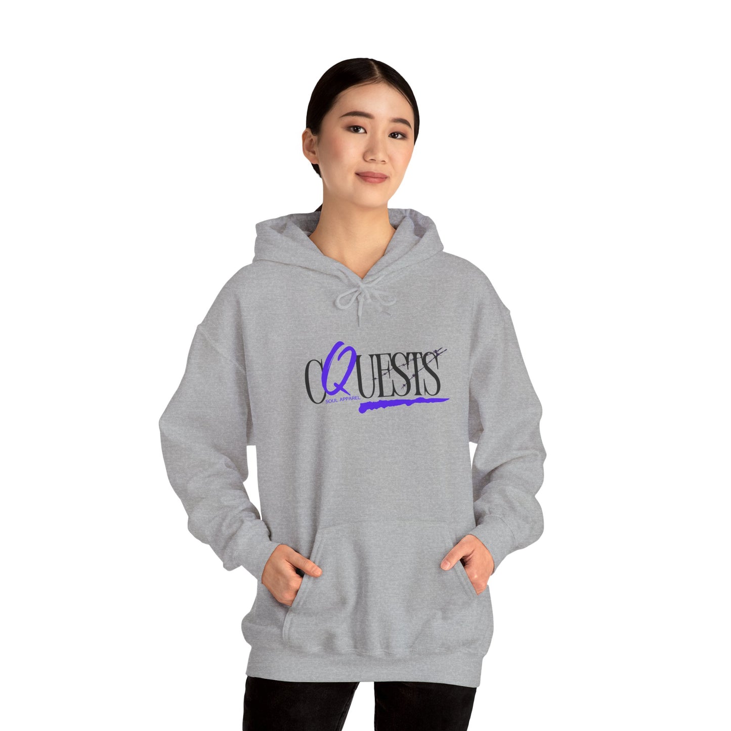 "CQuests" Script Hoodie – Elegant Purple Calligraphy Unisex Crown Sweatshirt