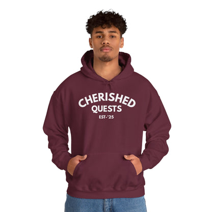 Cherished Quests Hoodie — Minimal Vintage 'Cherished Quests EST. '25' Pullover