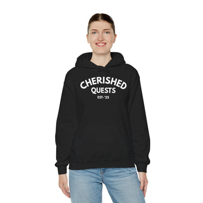 Cherished Quests Hoodie — Minimal Vintage 'Cherished Quests EST. '25' Pullover