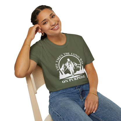 Life Takes The Long Way On Purpose T-Shirt — Mountain Path Purpose Design
