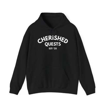 Cherished Quests Hoodie — Minimal Vintage 'Cherished Quests EST. '25' Pullover
