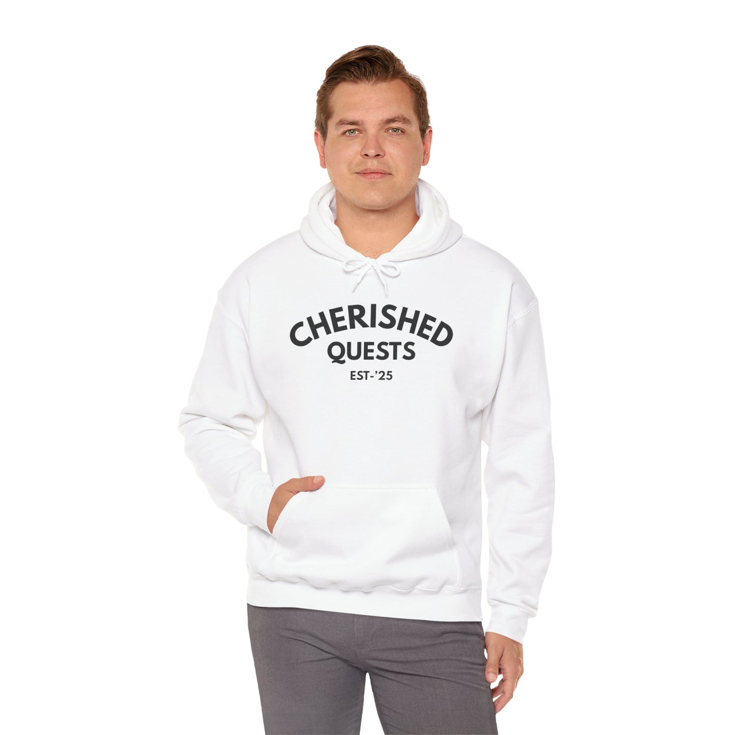 Cherished Quests Hoodie — Minimal Vintage 'Cherished Quests EST. '25' Pullover