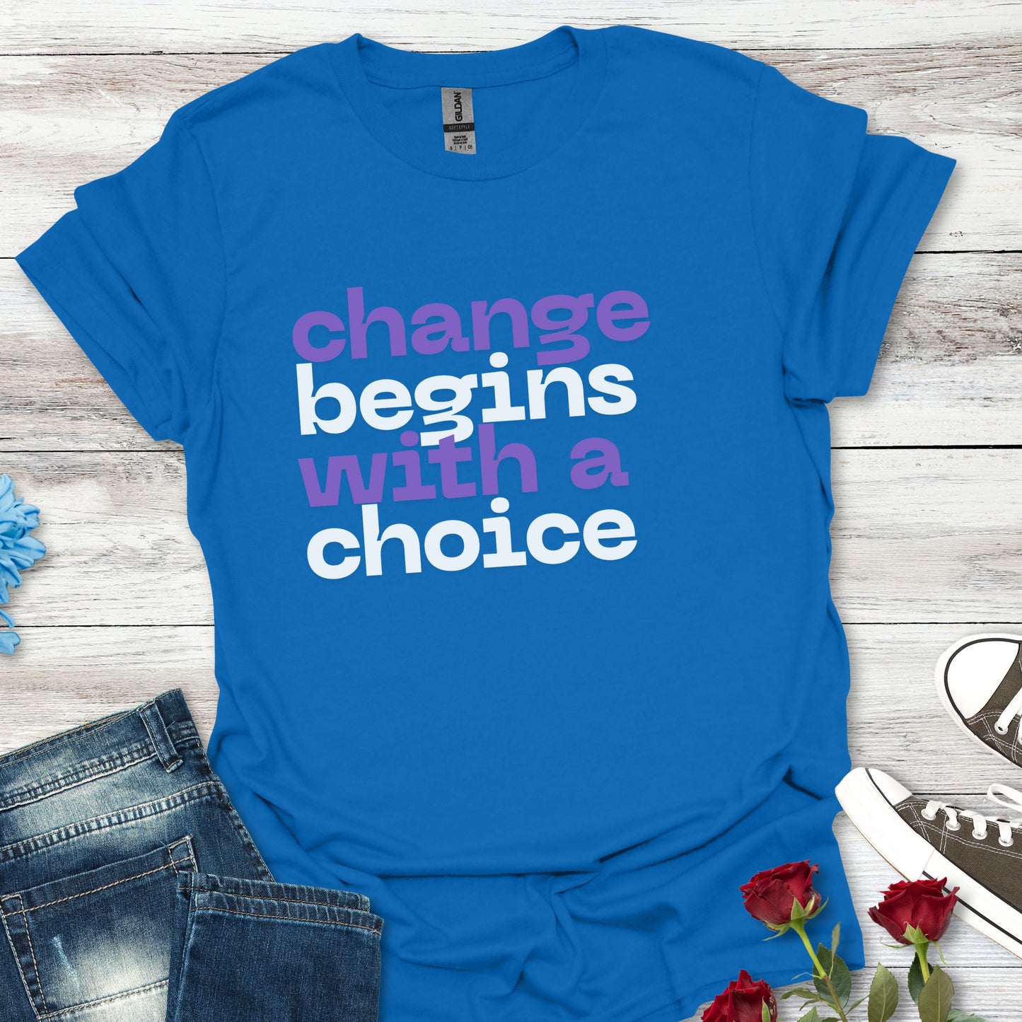 Change Begins With A Choice, Soft-style Typographic Unisex T-Shirt