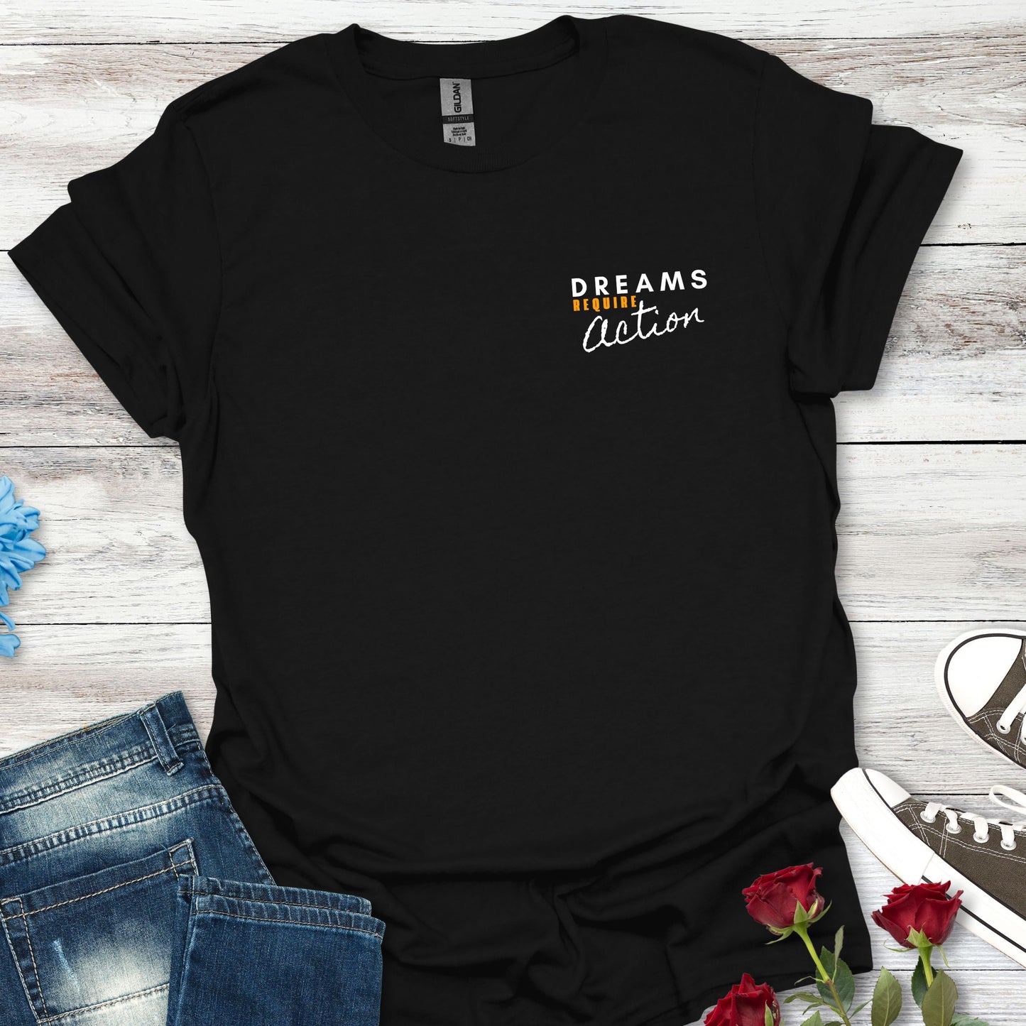 Dreams Require Action Pocket Graphic - Motivation in Motion Tee