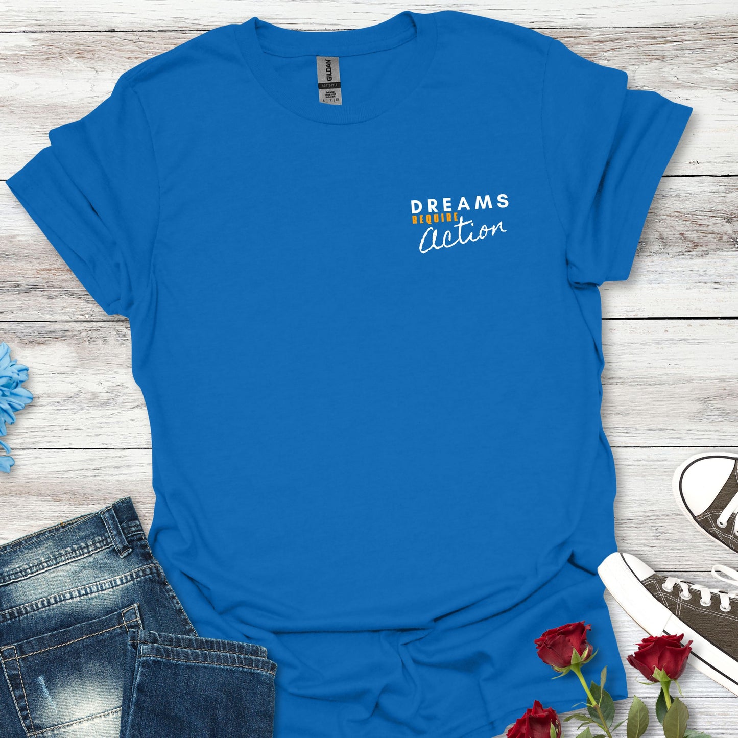 Dreams Require Action Pocket Graphic - Motivation in Motion Tee