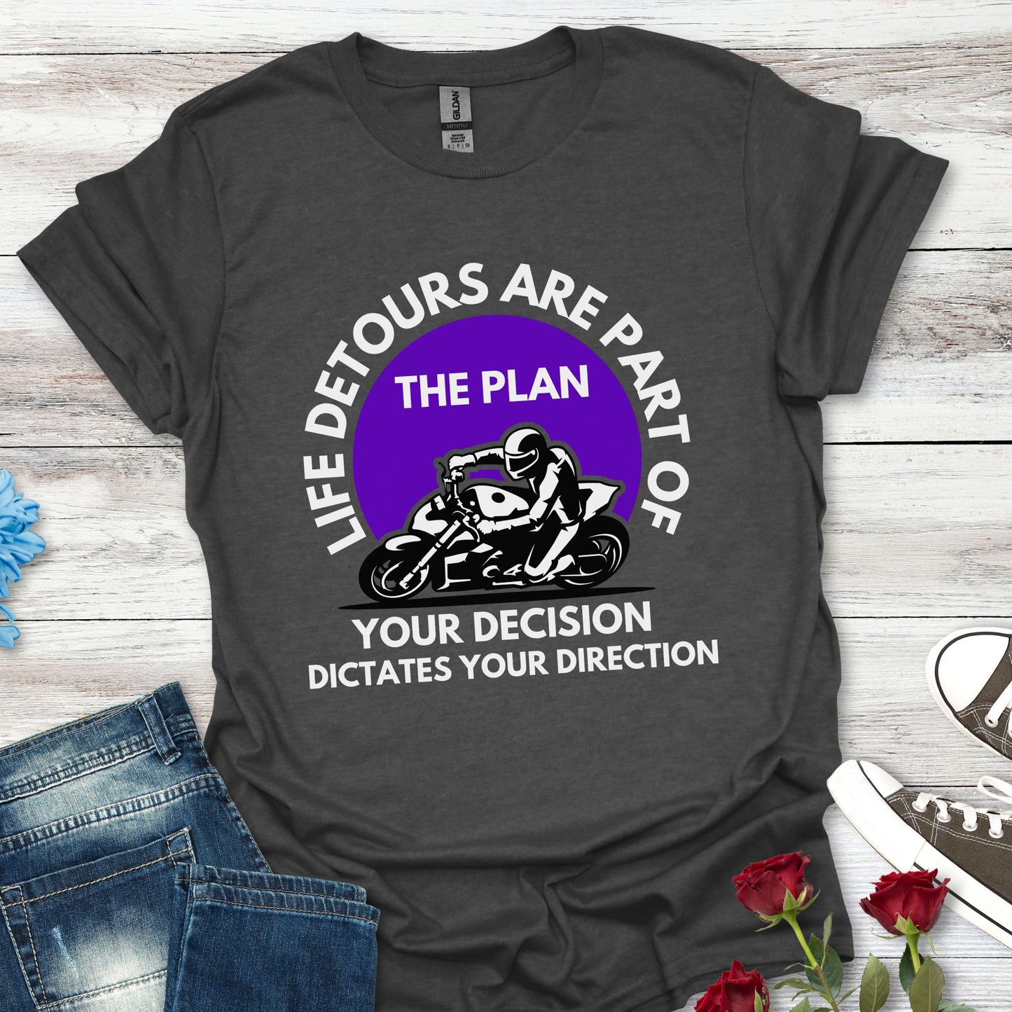 Life Detours Are Part of the Plan T-Shirt — Motivational Motorcycle Graphic Tee