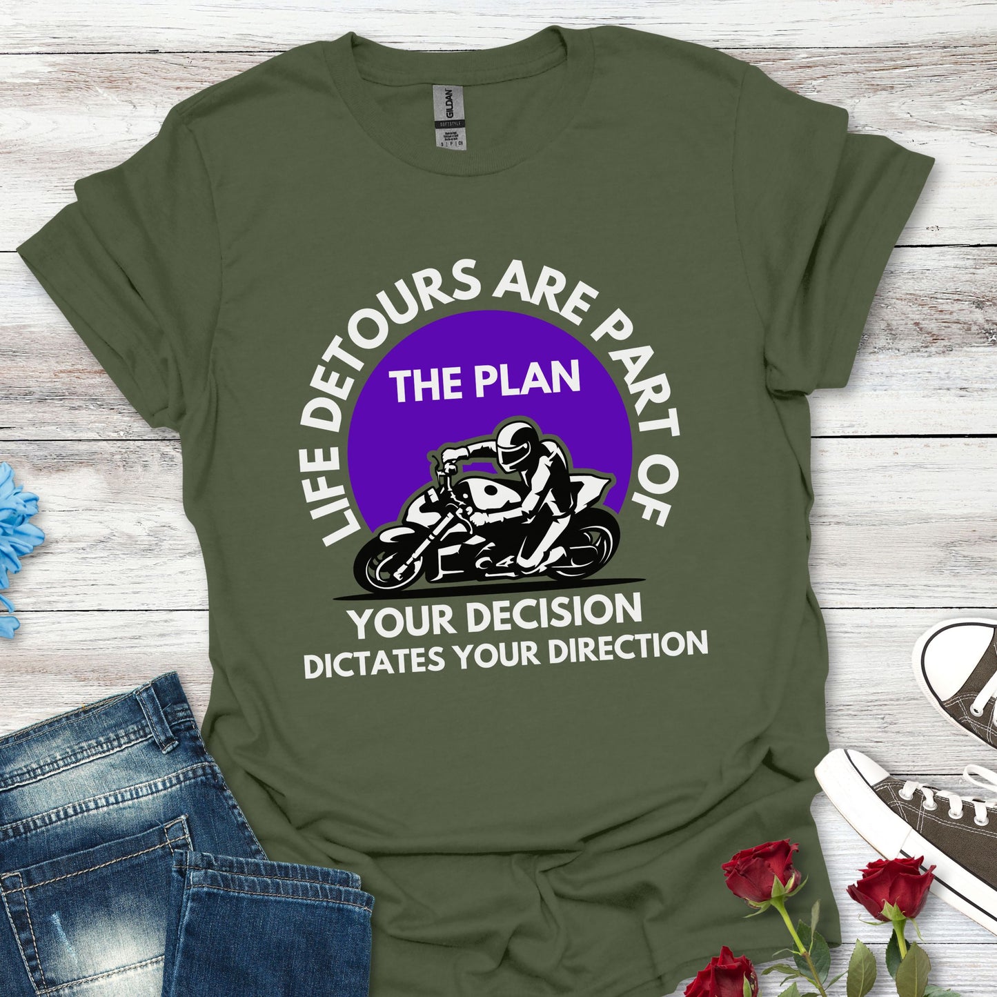 Life Detours Are Part of the Plan T-Shirt — Motivational Motorcycle Graphic Tee