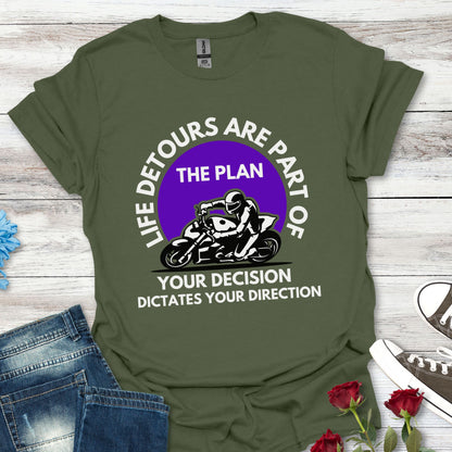 Life Detours Are Part of the Plan T-Shirt — Motivational Motorcycle Graphic Tee