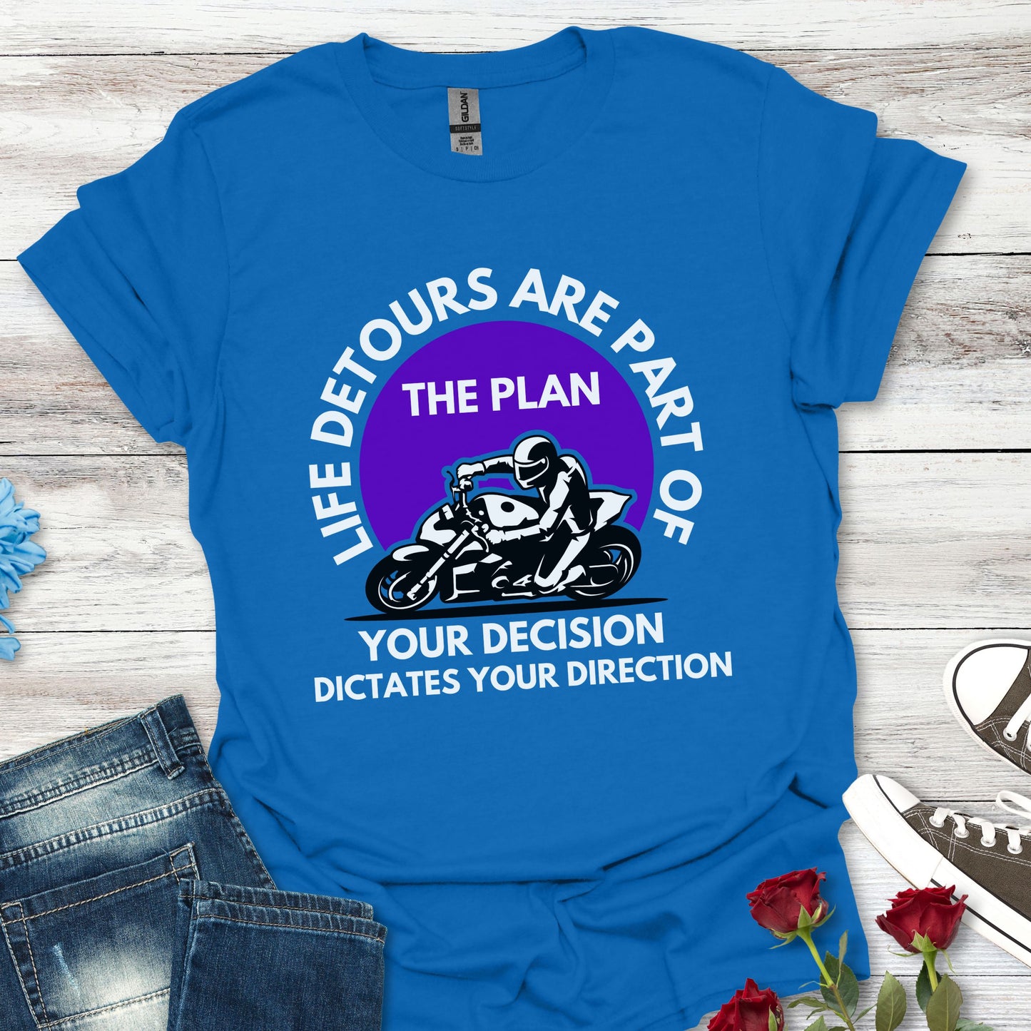 Life Detours Are Part of the Plan T-Shirt — Motivational Motorcycle Graphic Tee