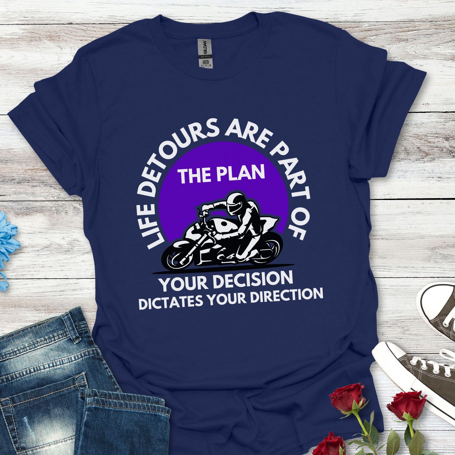 Life Detours Are Part of the Plan T-Shirt — Motivational Motorcycle Graphic Tee