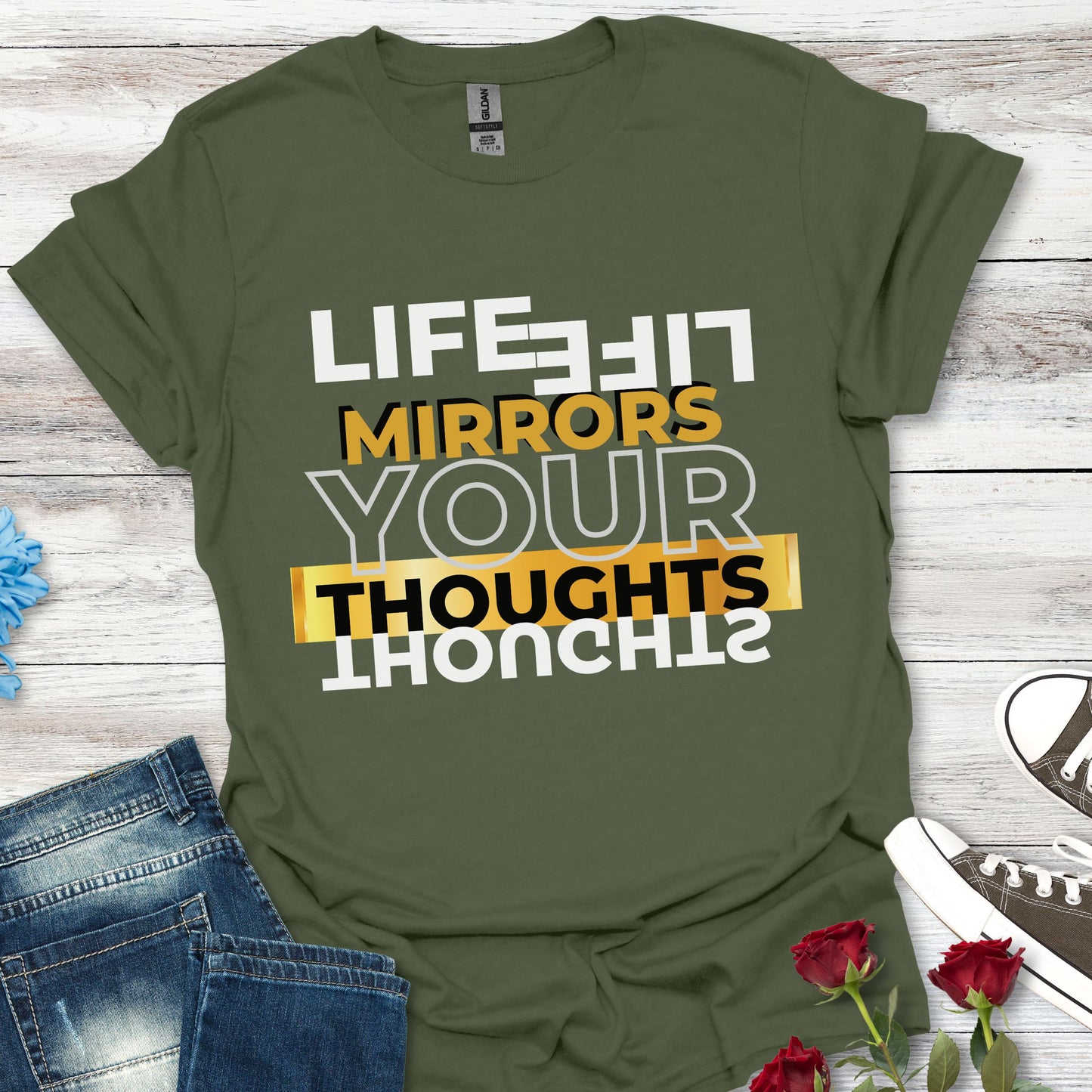 Life Mirrors Your Thoughts - Reflective Inspiration Tee