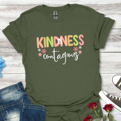 Kindness Is Contagious (For Her) T-Shirt, Soft-style Tee, Motivational Shirt, Gift for Friends, Positive Vibe Apparel, Everyday Wear