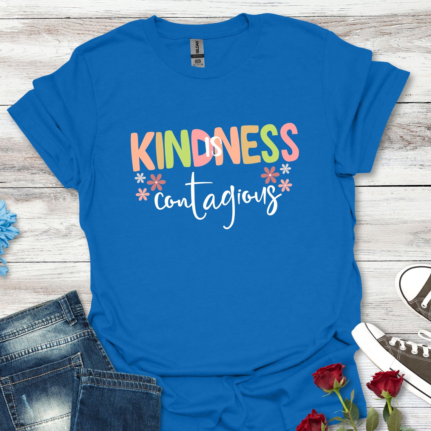 Kindness Is Contagious (For Her) T-Shirt, Soft-style Tee, Motivational Shirt, Gift for Friends, Positive Vibe Apparel, Everyday Wear