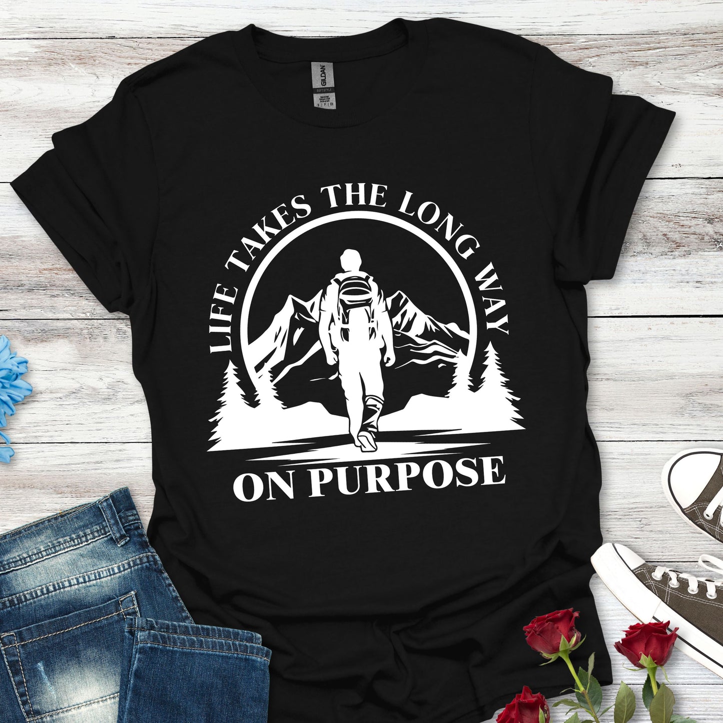 Life Takes The Long Way On Purpose T-Shirt — Mountain Path Purpose Design