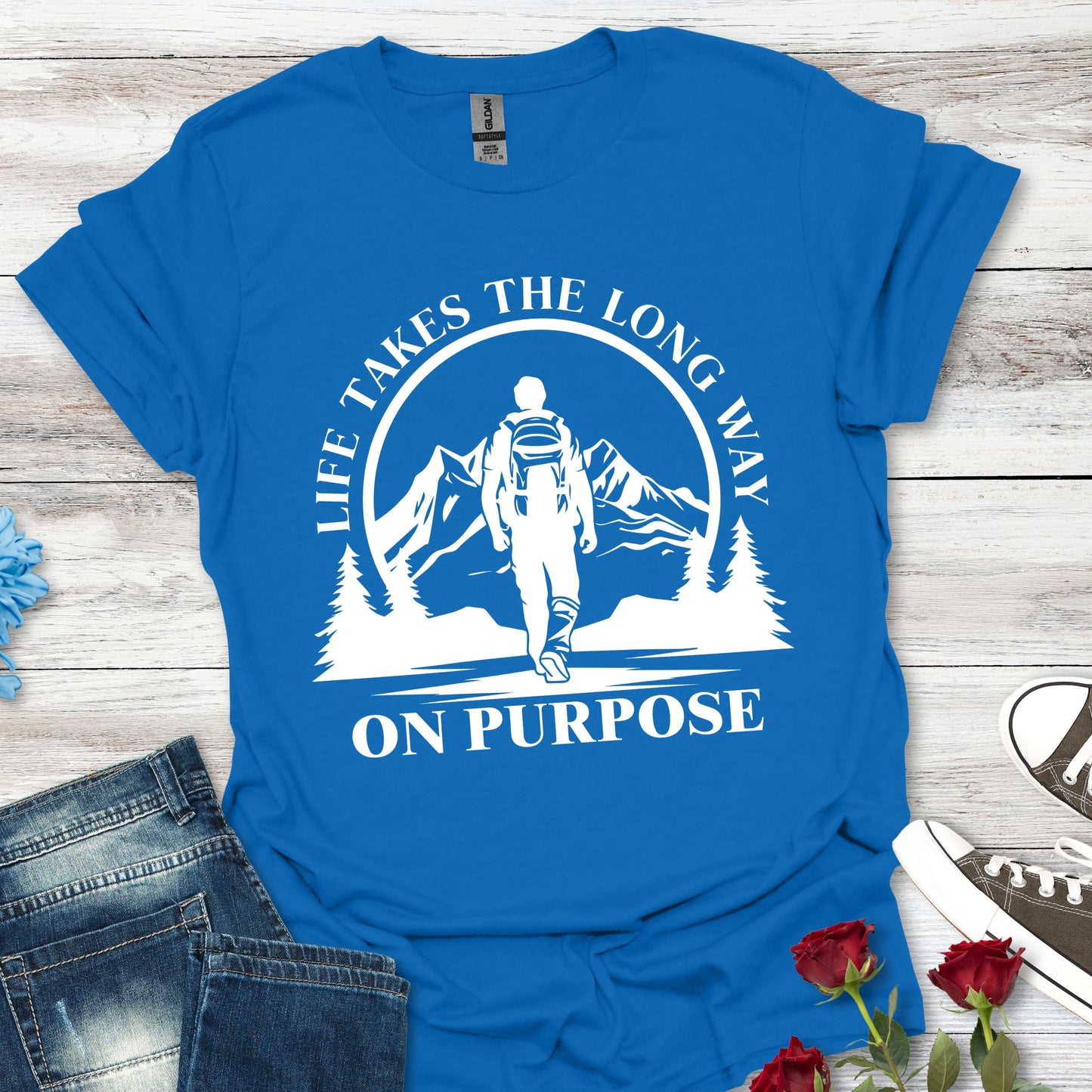 Life Takes The Long Way On Purpose T-Shirt — Mountain Path Purpose Design