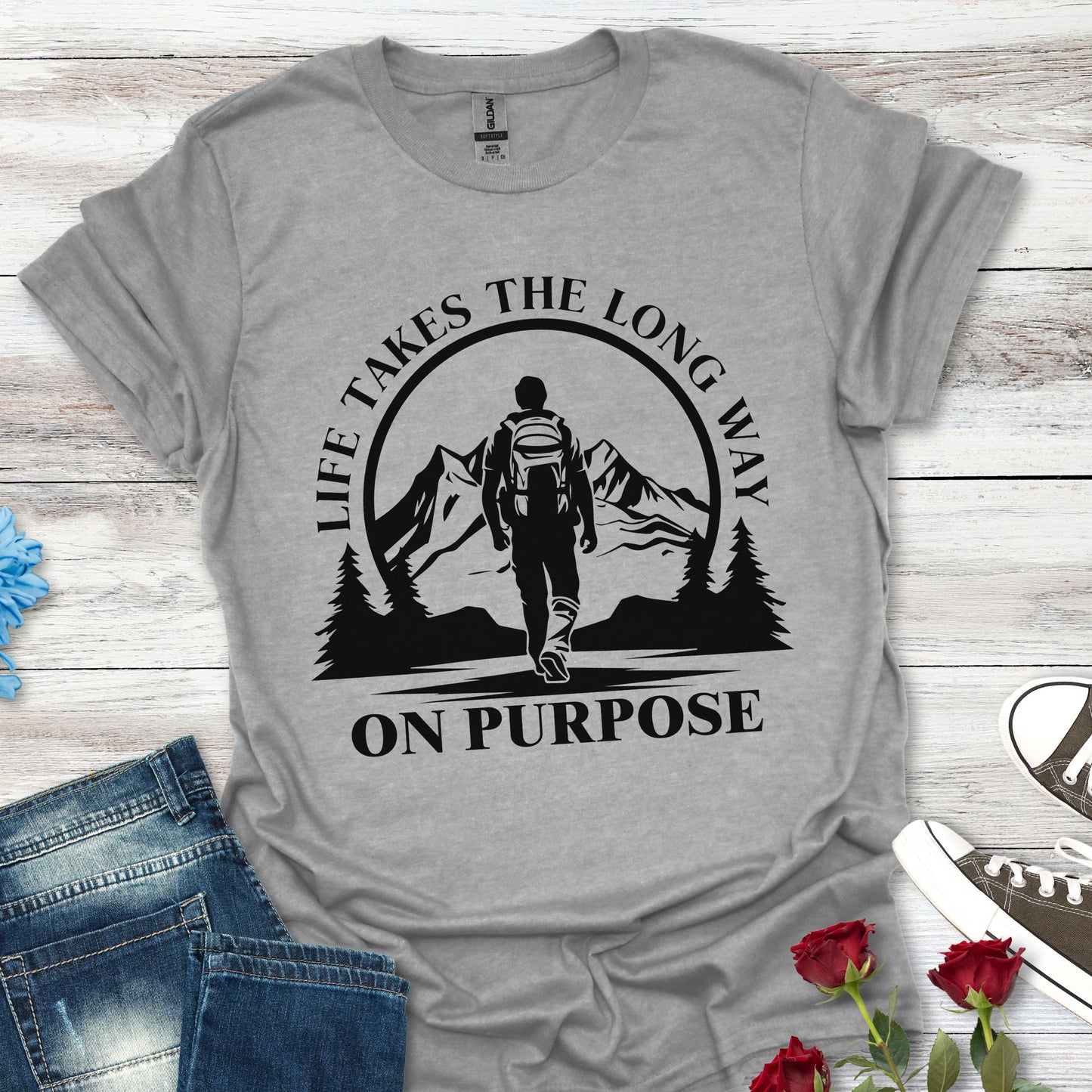 Life Takes The Long Way On Purpose T-Shirt — Mountain Path Purpose Design