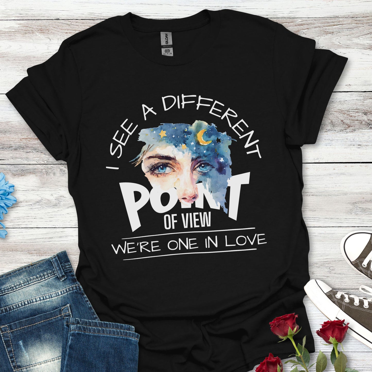 T-Shirt — "I See a Different Point of View" Artistic Face Graphic Tee