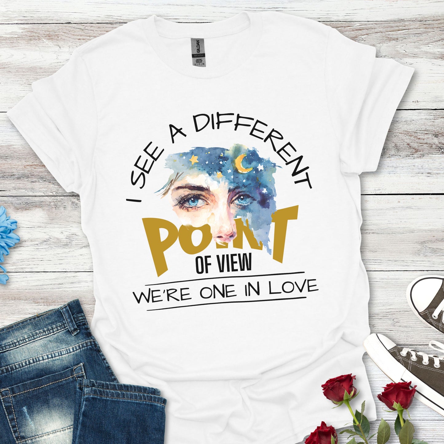 T-Shirt — "I See a Different Point of View" Artistic Face Graphic Tee