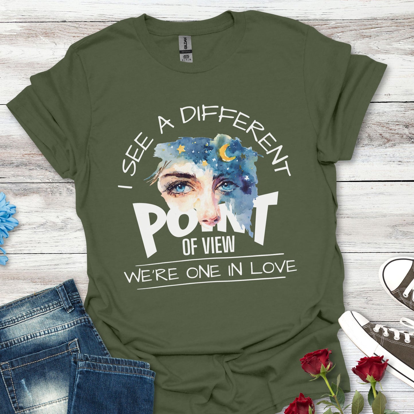 T-Shirt — "I See a Different Point of View" Artistic Face Graphic Tee
