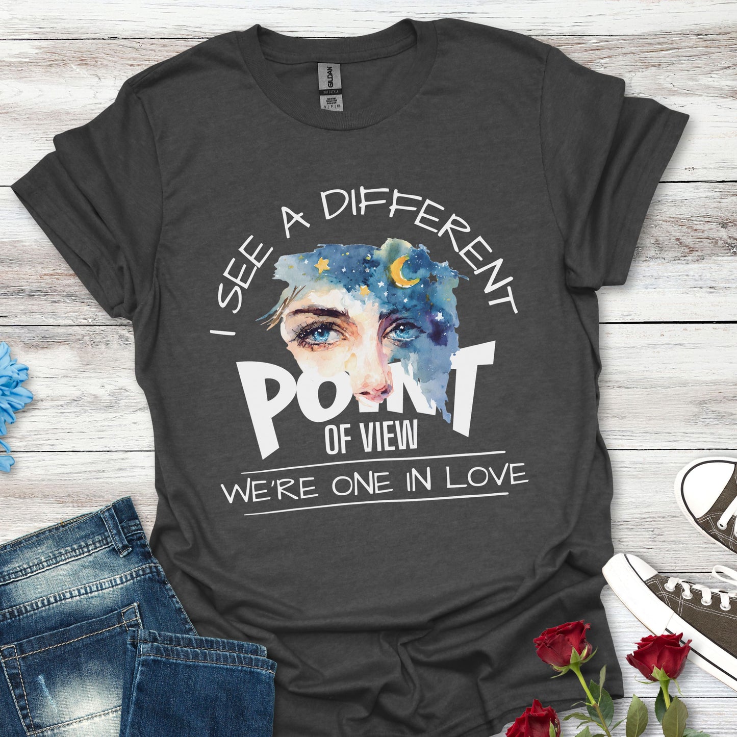 T-Shirt — "I See a Different Point of View" Artistic Face Graphic Tee