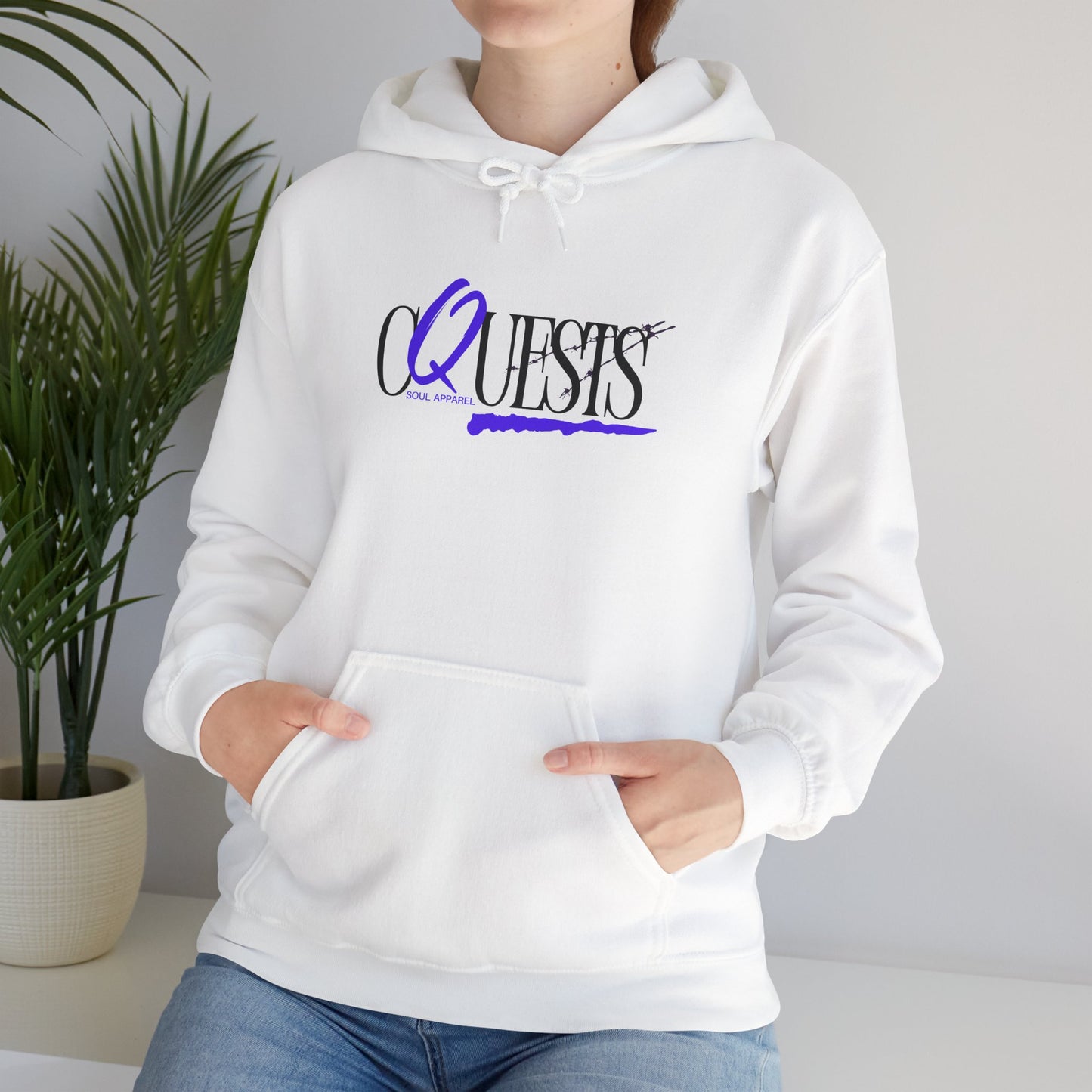 "CQuests" Script Hoodie – Elegant Purple Calligraphy Unisex Crown Sweatshirt
