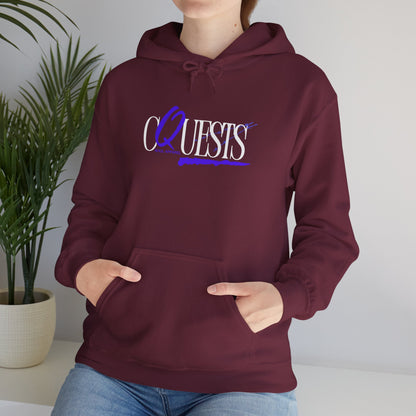 "CQuests" Script Hoodie – Elegant Purple Calligraphy Unisex Crown Sweatshirt