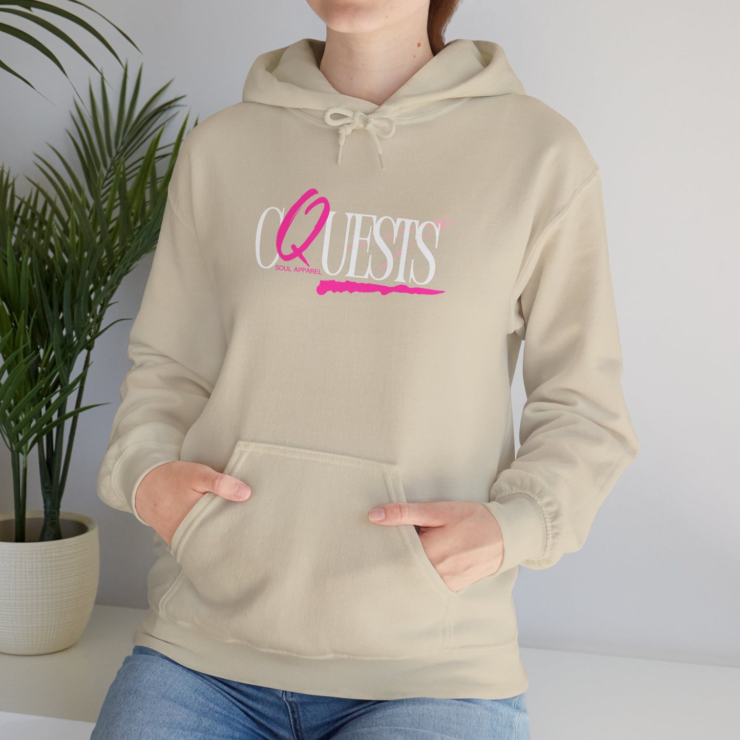 "CQuests" Soul Apparel Hoodie — Pink Script Graphic Pullover