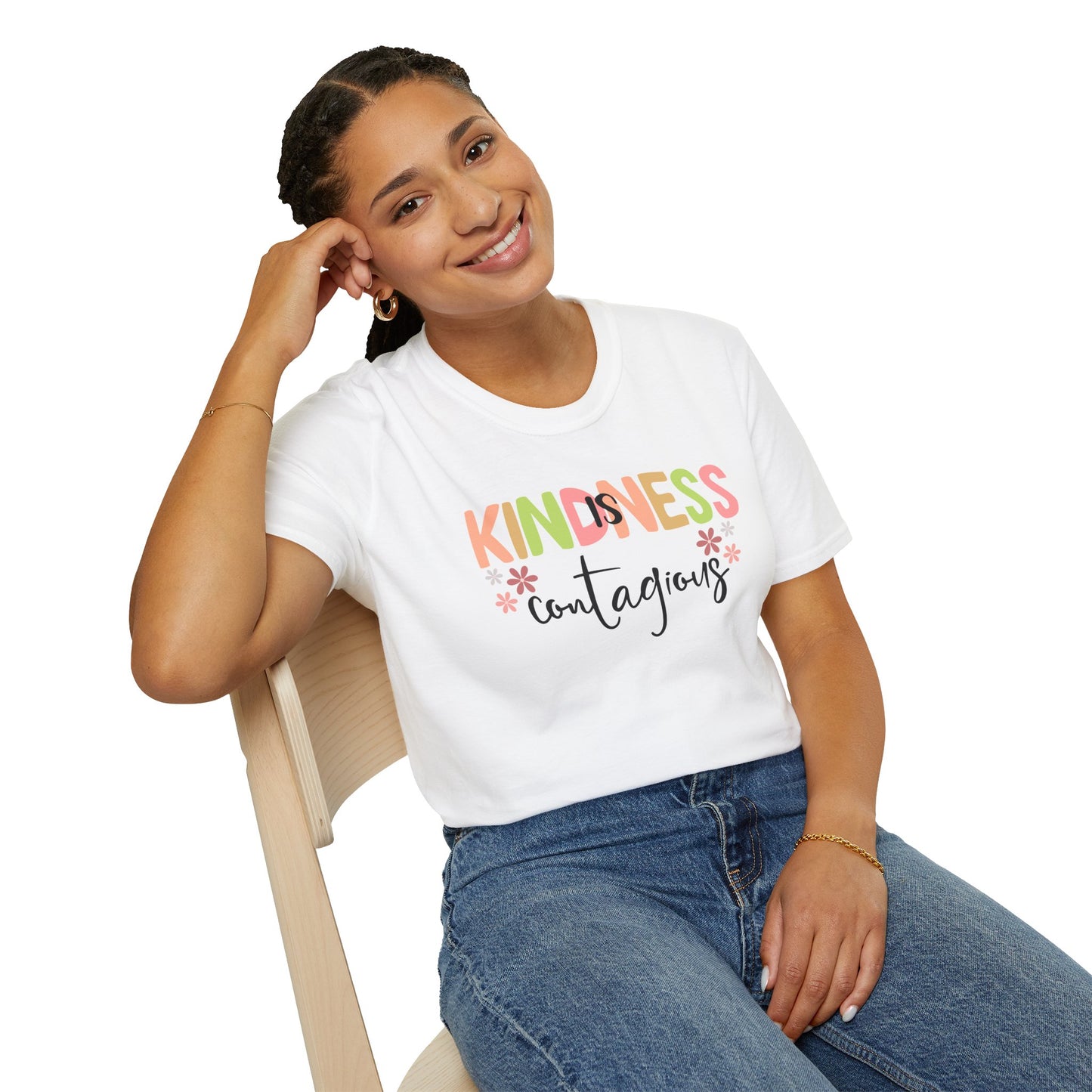 Kindness Is Contagious (For Her) T-Shirt, Soft-style Tee, Motivational Shirt, Gift for Friends, Positive Vibe Apparel, Everyday Wear
