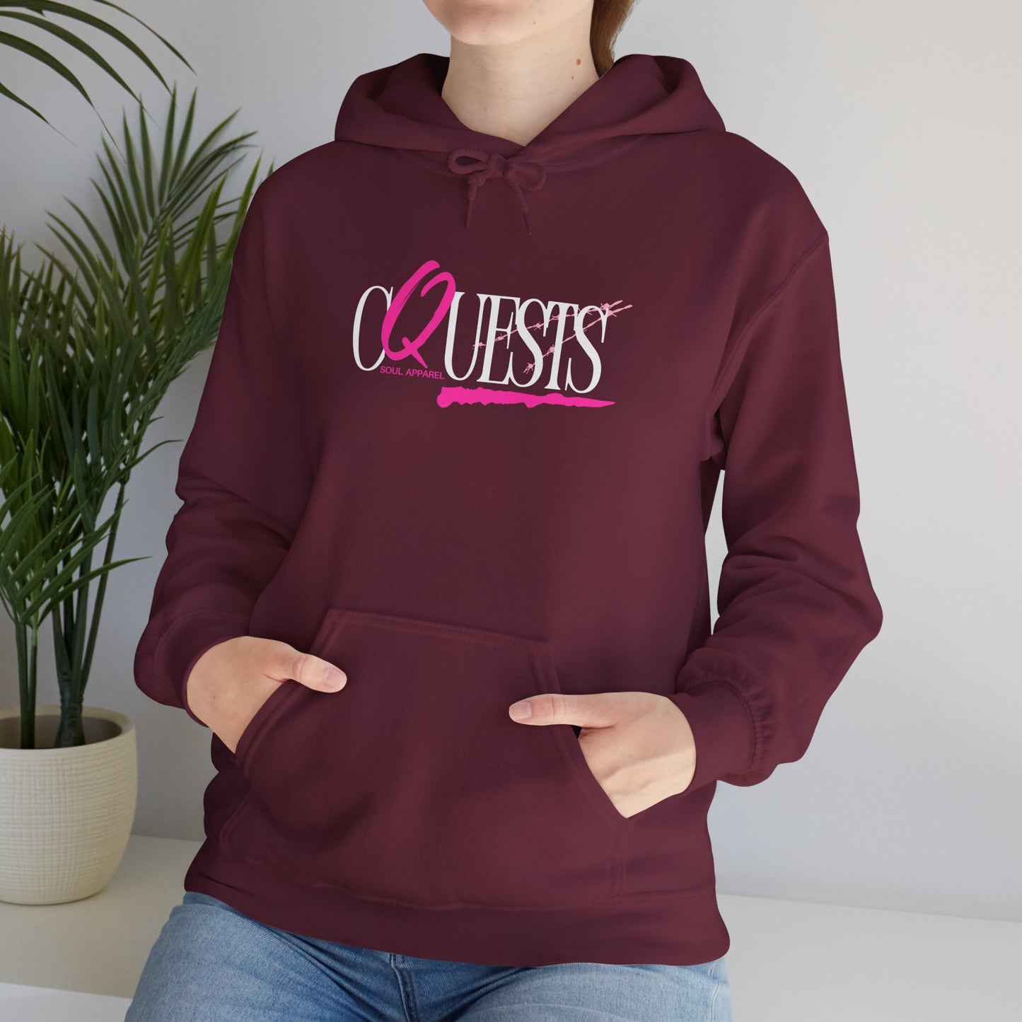 "CQuests" Soul Apparel Hoodie — Pink Script Graphic Pullover
