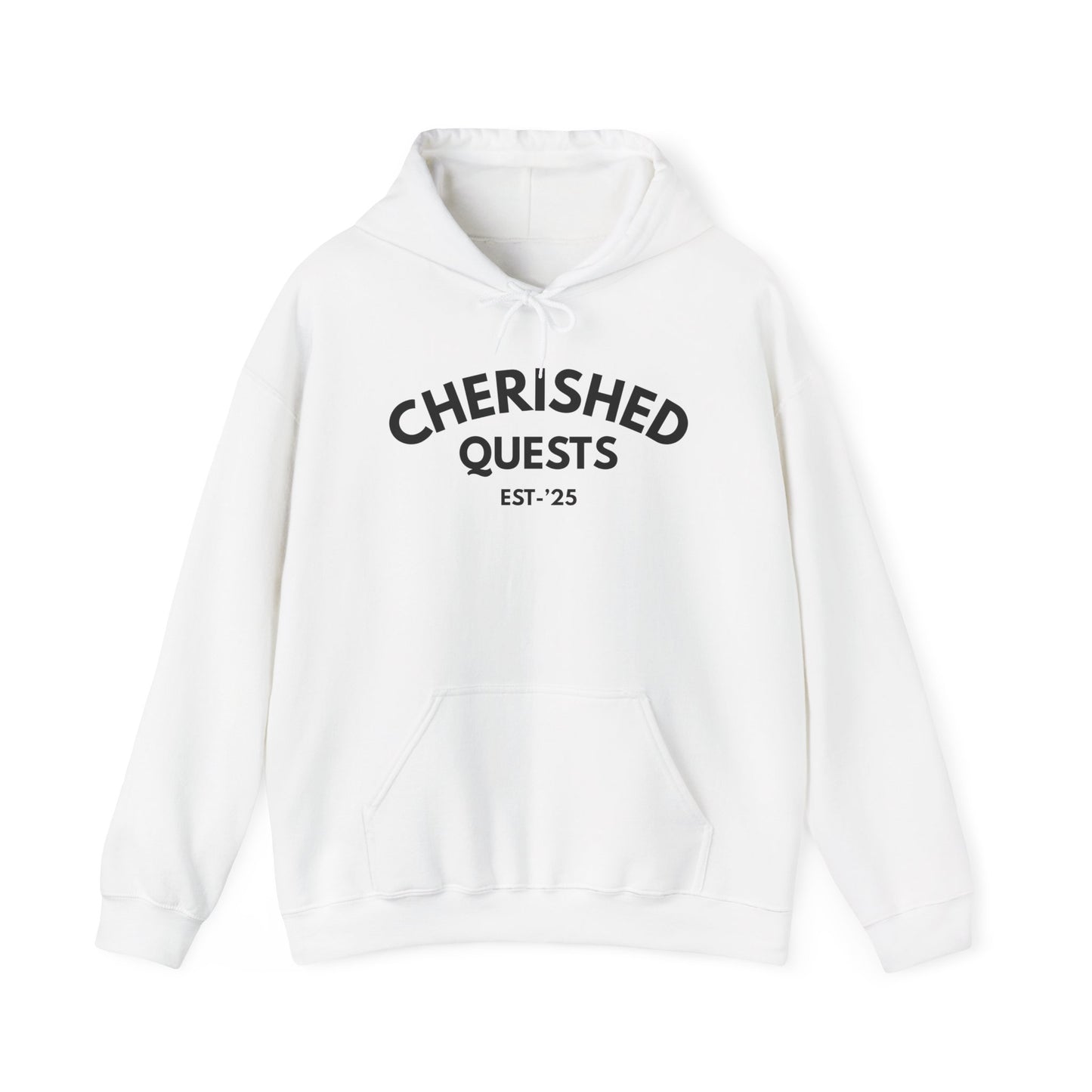 Cherished Quests Hoodie — Minimal Vintage 'Cherished Quests EST. '25' Pullover