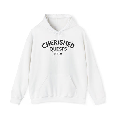 Cherished Quests Hoodie — Minimal Vintage 'Cherished Quests EST. '25' Pullover