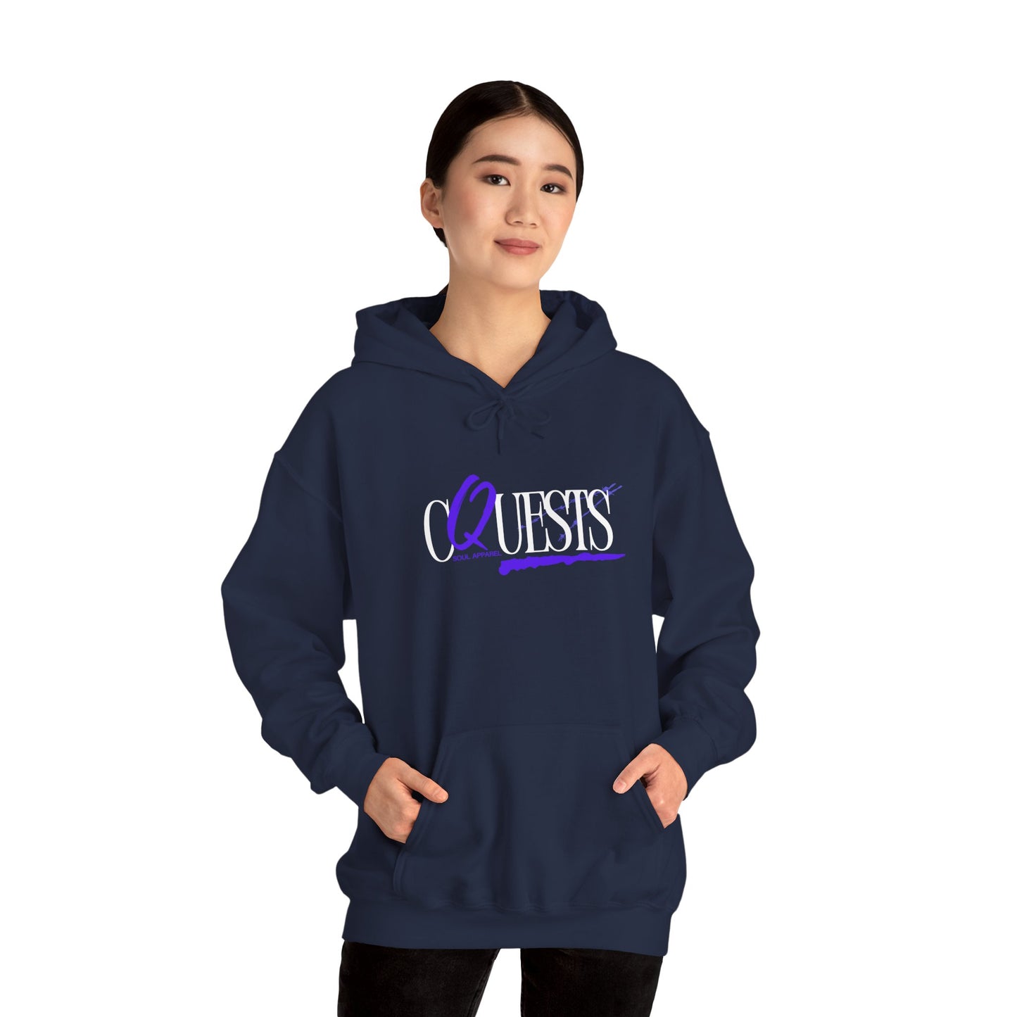 "CQuests" Script Hoodie – Elegant Purple Calligraphy Unisex Crown Sweatshirt
