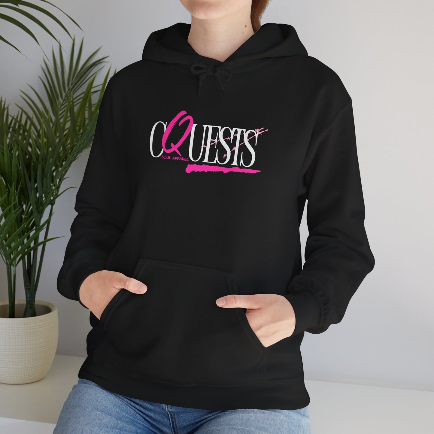 "CQuests" Soul Apparel Hoodie — Pink Script Graphic Pullover