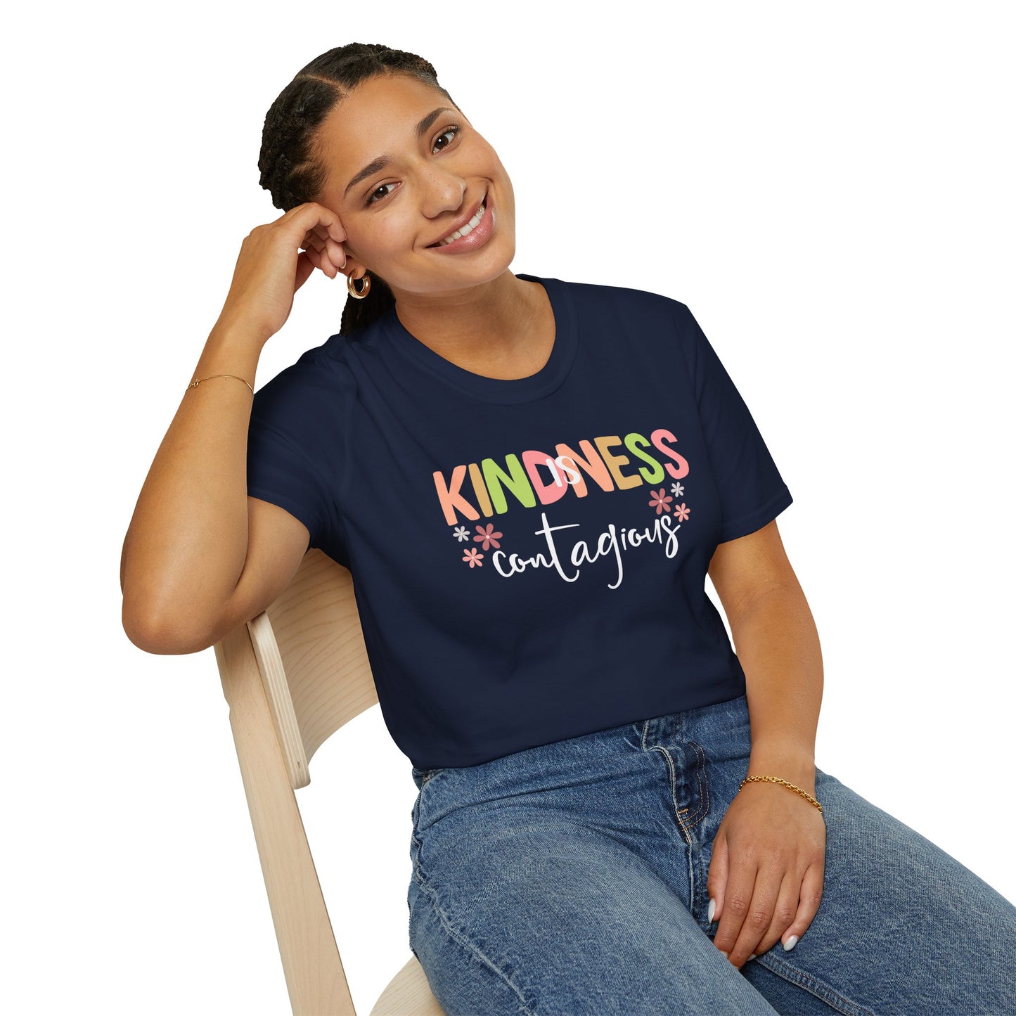 Kindness Is Contagious (For Her) T-Shirt, Soft-style Tee, Motivational Shirt, Gift for Friends, Positive Vibe Apparel, Everyday Wear