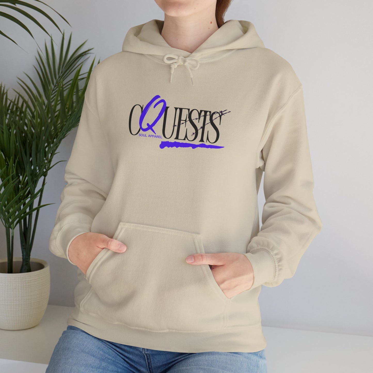 "CQuests" Script Hoodie – Elegant Purple Calligraphy Unisex Crown Sweatshirt