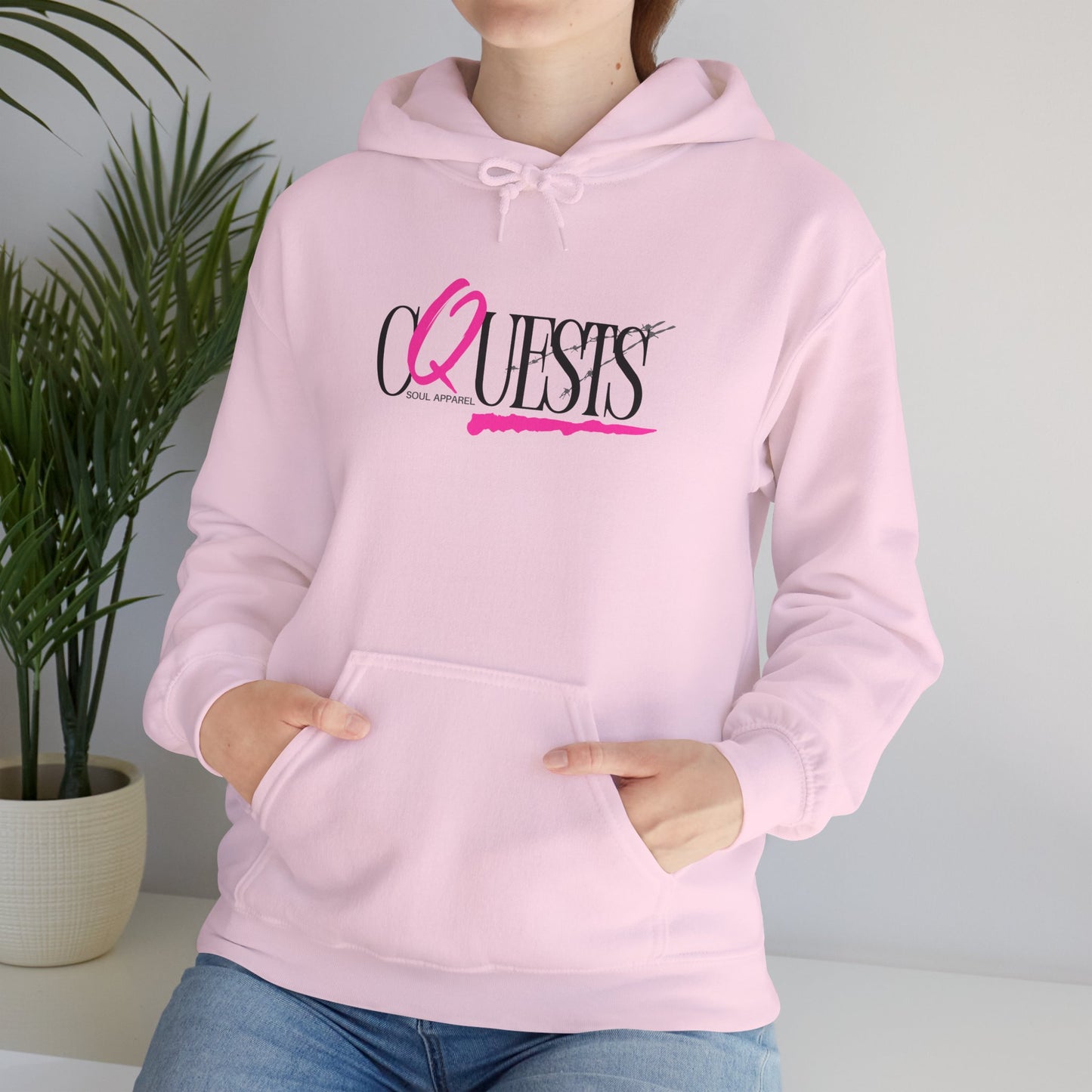 "CQuests" Soul Apparel Hoodie — Pink Script Graphic Pullover