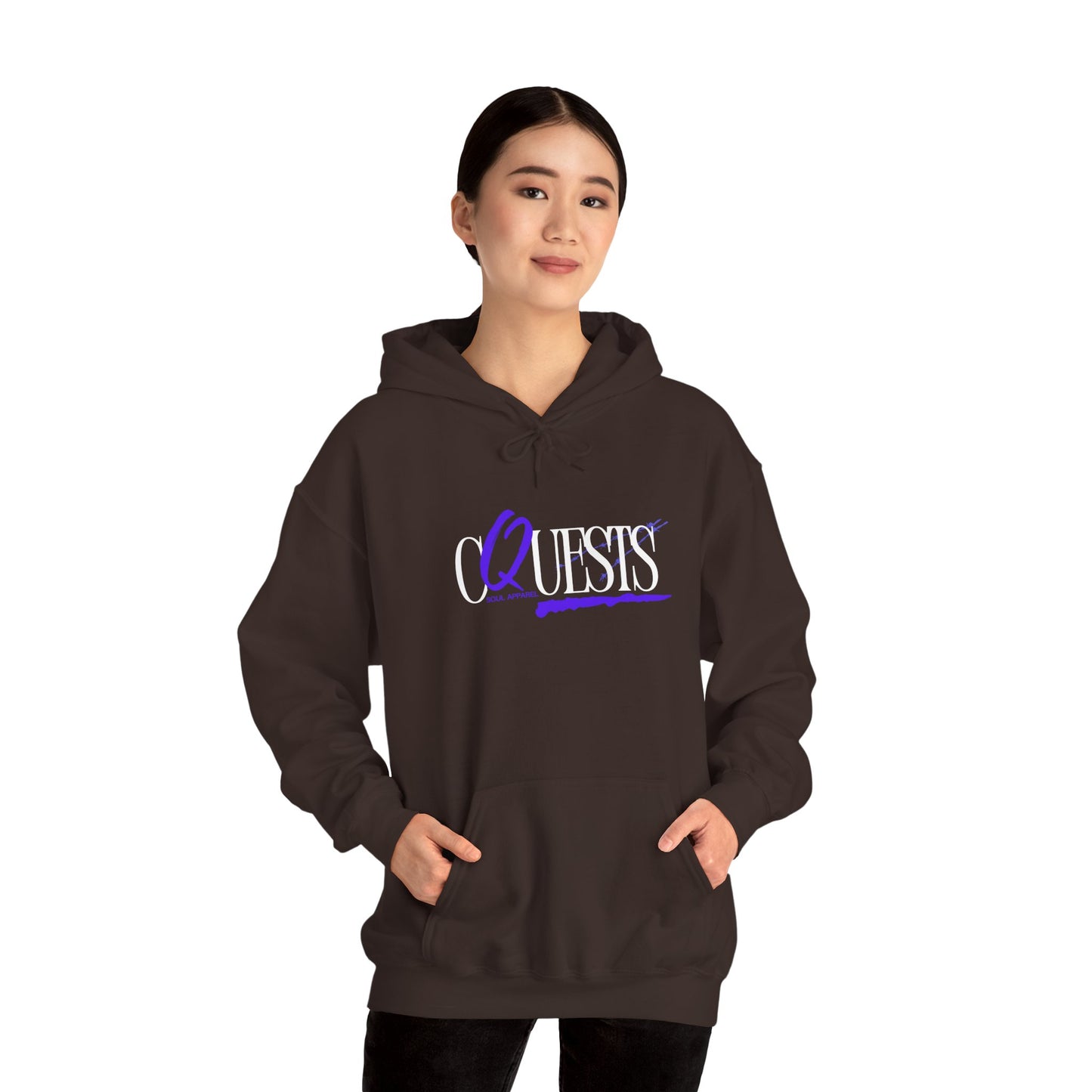 "CQuests" Script Hoodie – Elegant Purple Calligraphy Unisex Crown Sweatshirt
