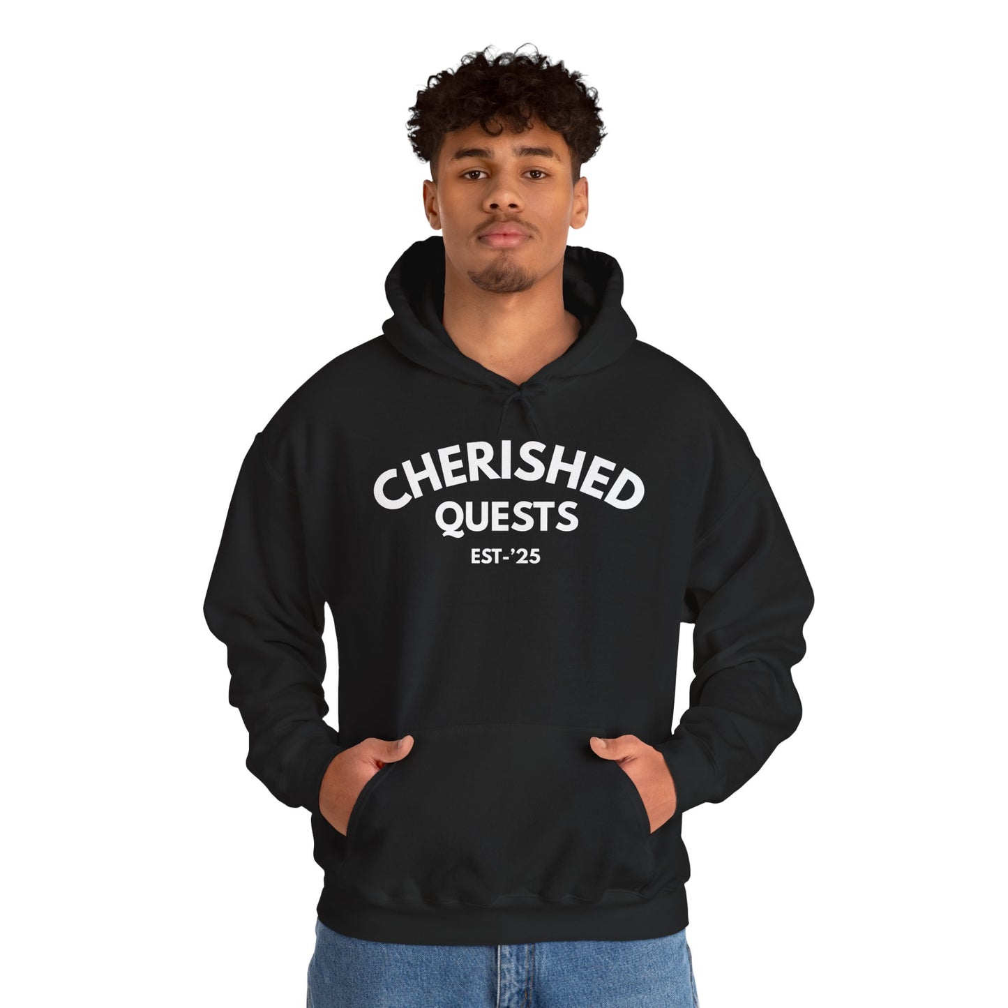 Cherished Quests Hoodie — Minimal Vintage 'Cherished Quests EST. '25' Pullover